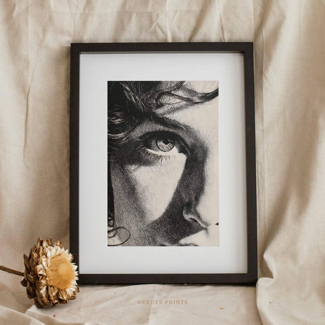 Minimalist Eye Portrait Charcoal Sketch Dramatic Monochrome Wall Art