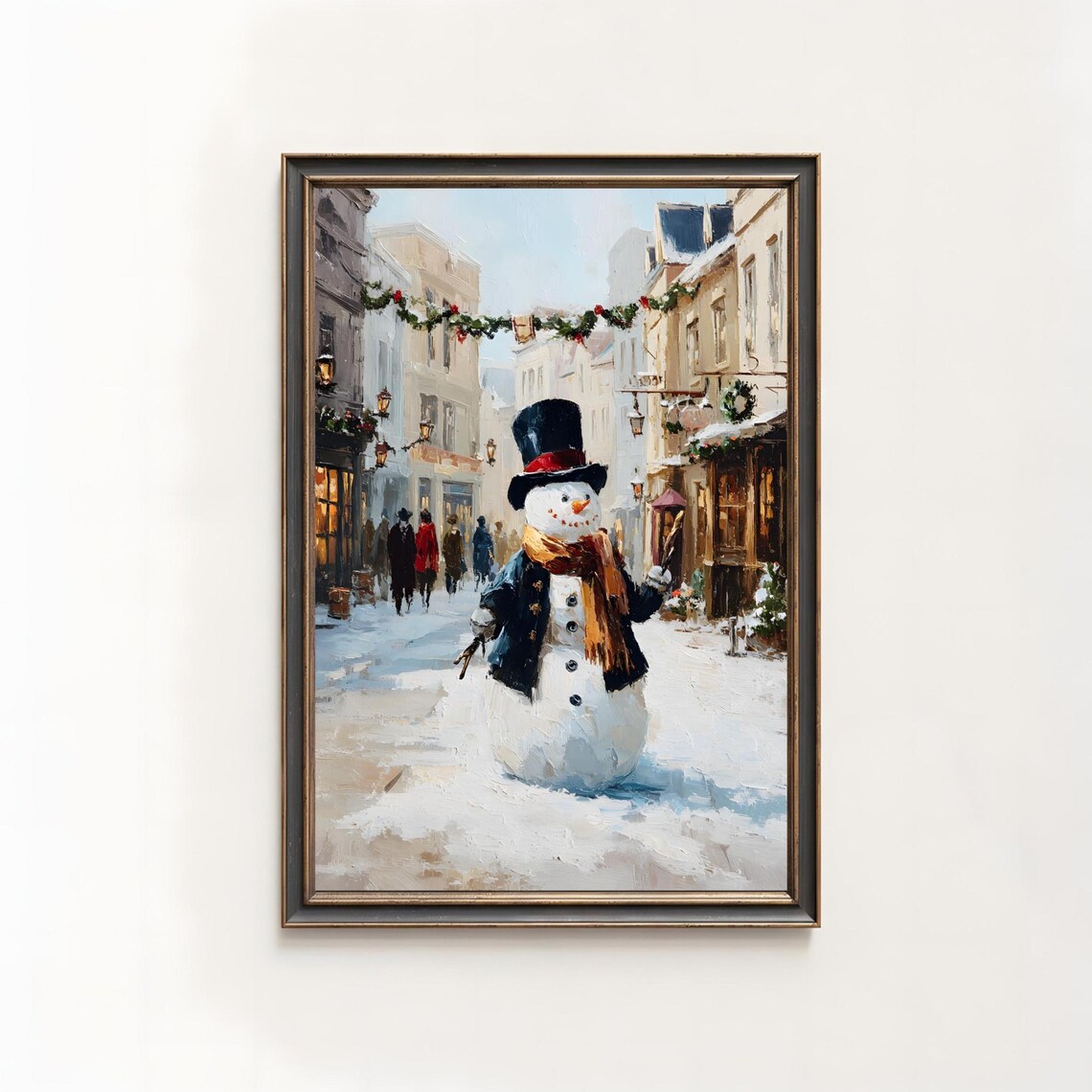 Snowman Christmas Town Vintage Holiday Decor Art Print