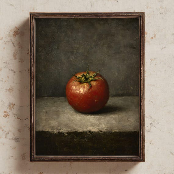 Vintage Tomato Still Life Painting Farmhouse Kitchen Art 515