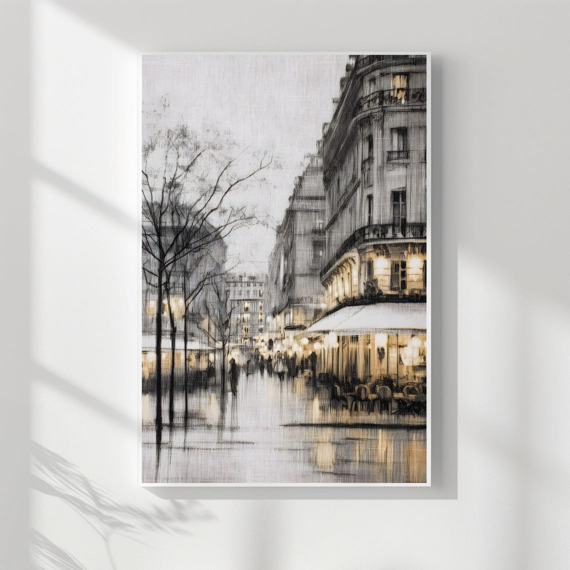 Parisian Cafe Street Sketch Evening Monochrome French Boulevard Poster