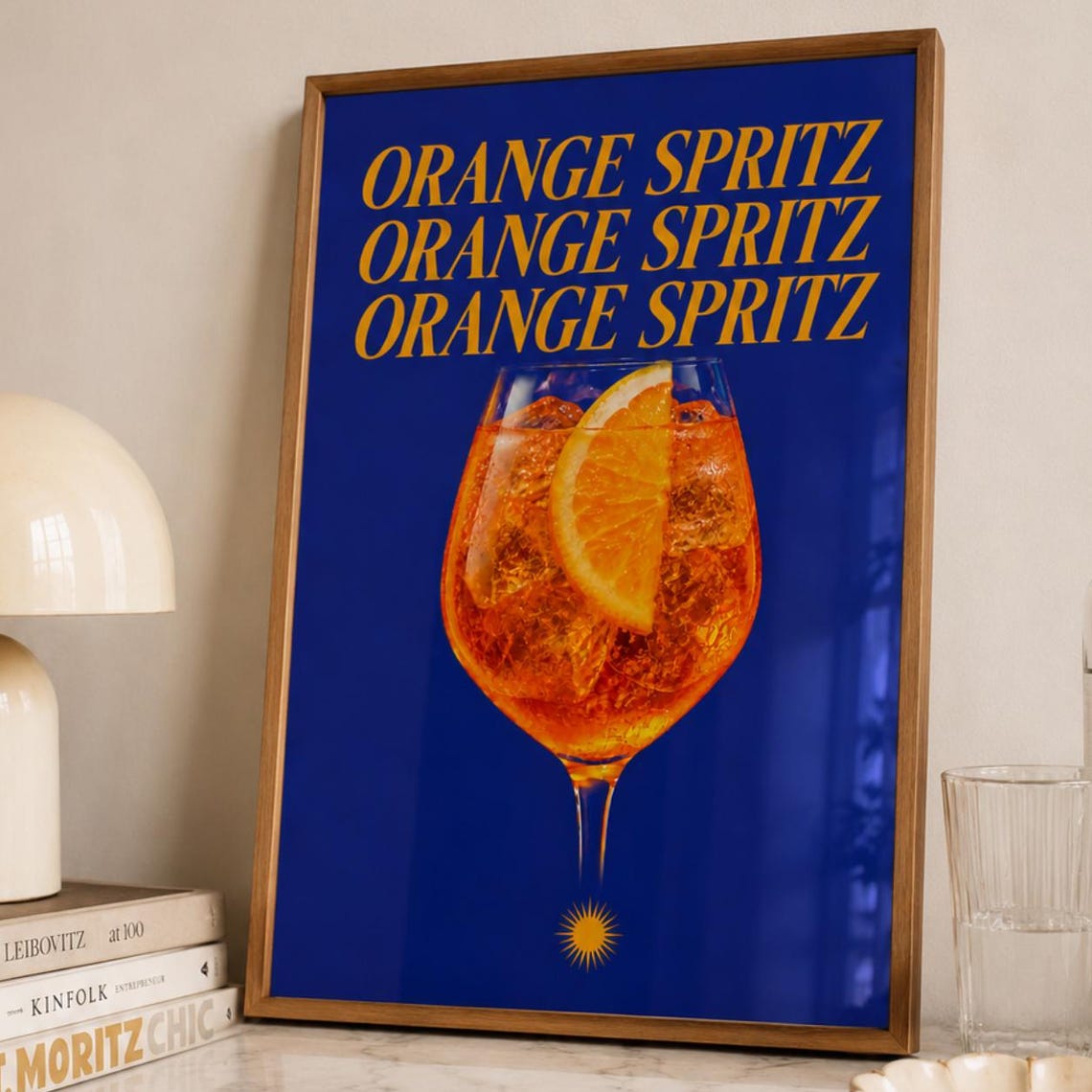 Orange Spritz Poster Cocktail Wall Art Italian Bar Cart Print Blue Kitchen Decor Modern Aperitivo Gift