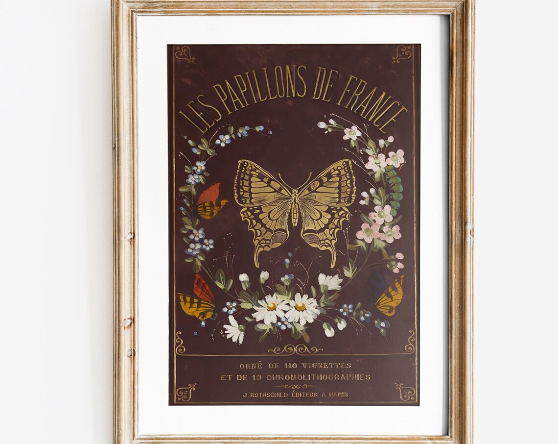 Butterfly Art Nouveau Book Cover, Beige and Gold Poster