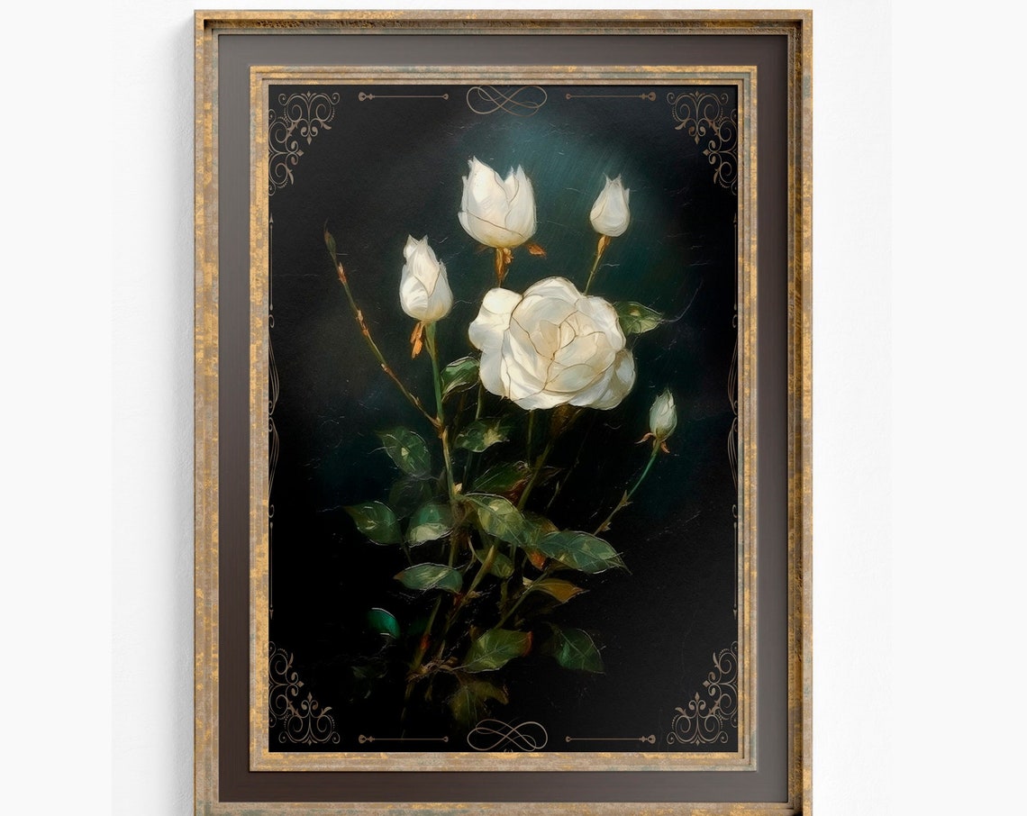 Vintage Rose Print, Victorian Dark Academia Florals