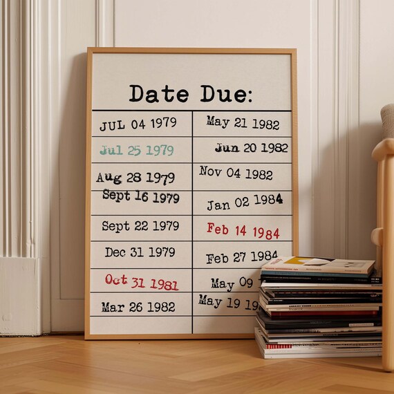 Date Due Vintage Library Card With Stamped Dates Book Lover Poster