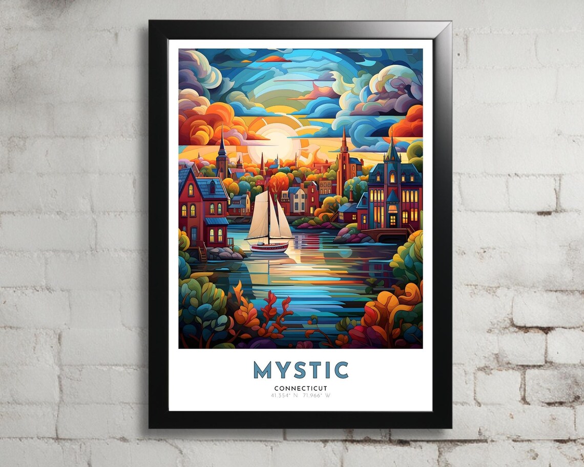 Mystic Connecticut New England Harbor Sailboat Sunset Poster