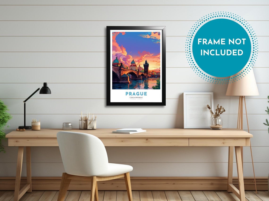 Prague Czech Charles Bridge Sunset River Old Town Colorful Poster - Image 2