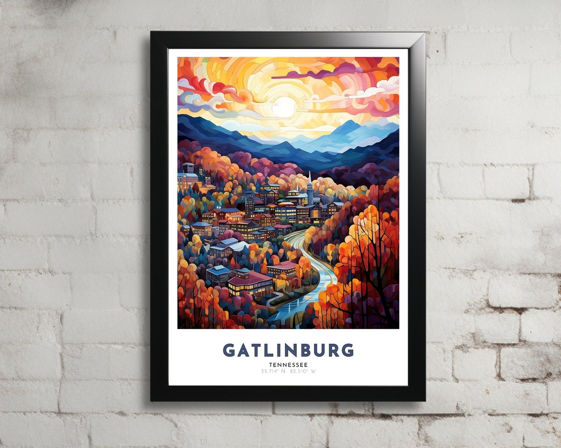 Gatlinburg Travel Poster Of Tennessee Art Nouveau Gift For Lovers Of Gatlinburg Tennessee Wall Art Decor Of Gatlinburg