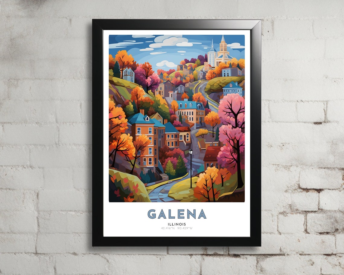 Galena Travel Poster Of Illinois Art Nouveau Gift For Lover Of Galena Illinois Wall Art Decor Of Driftless Painting