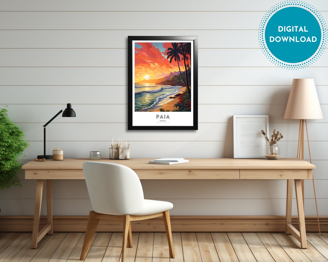 Paia Travel Poster Of Hawaii Art Nouveau Gift For Lover Of Paia Hawaii Wall Art Decor Of Maui Painting - Image 2