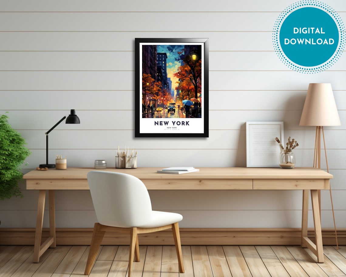 New York Travel Poster Of New York Art Nouveau Gift For Lovers Of New York New York Wall Art Decor Of Nyc Painting - Image 3