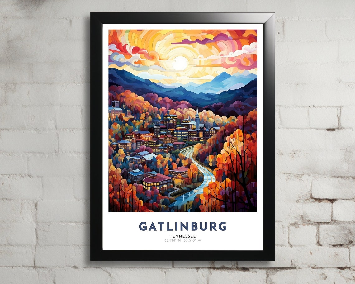 Gatlinburg Tennessee Art Nouveau Travel Poster Gatlinburg Print Gatlinburg Wall Art Gatlinburg Painting Gatlinburg Gift Tennessee Print