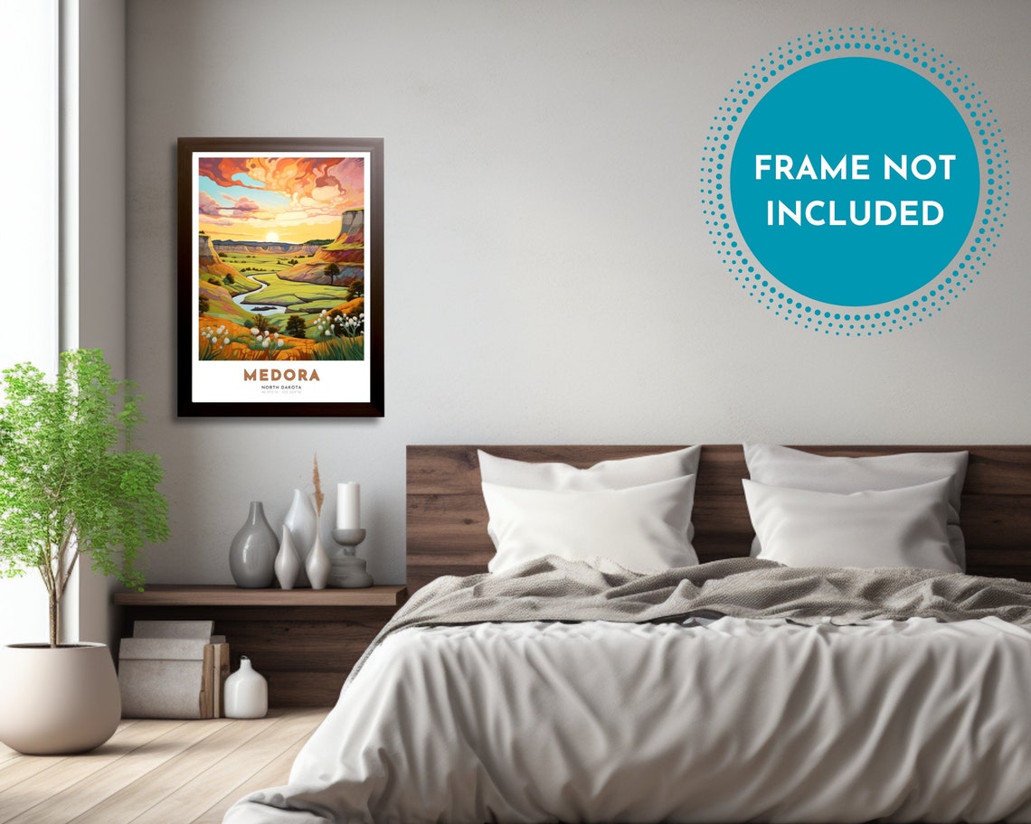 Medora Travel Poster Of North Dakota Art Nouveau Gift For Lovers Of Medora North Dakota Wall Art Decor Print Of Badlands Painting - Image 3