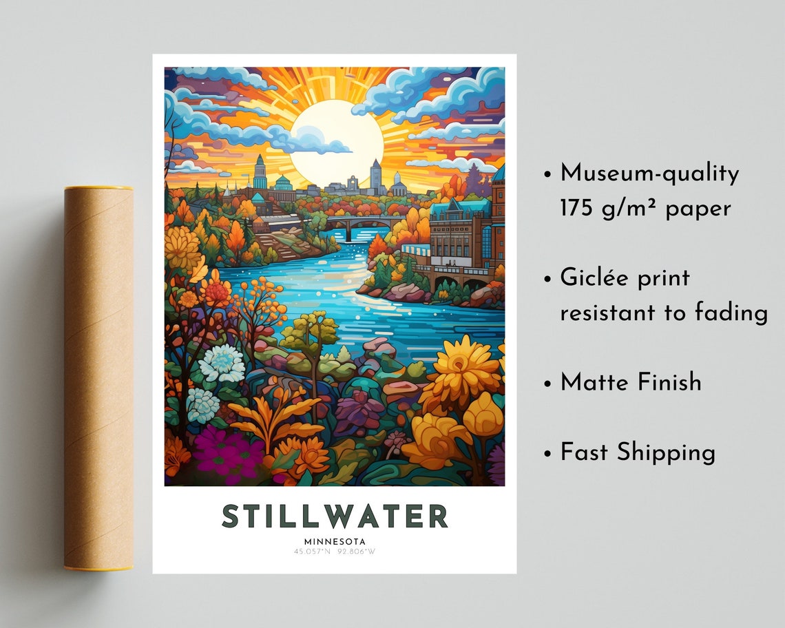 Stillwater Minnesota Riverfront Autumn Flowers Travel Poster - Image 5
