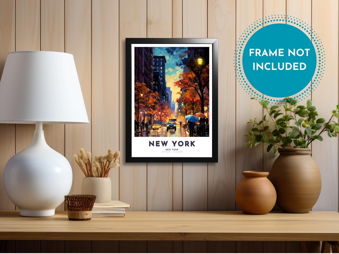 Manhattan New York City Rainy Autumn Street Scene Art Poster - Image 3