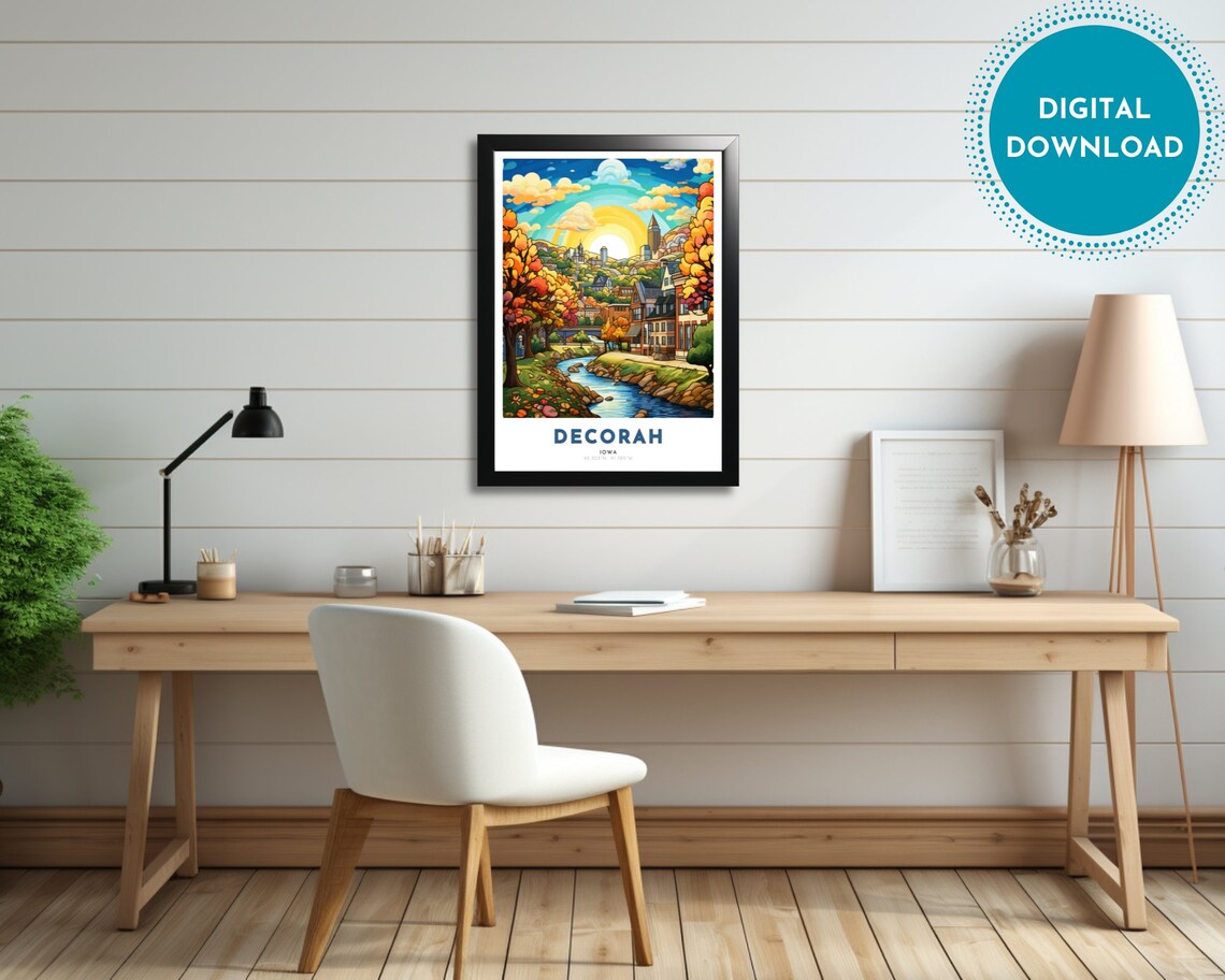 Decorah Iowa Colorful Hillside Town With River Travel Poster - Image 3