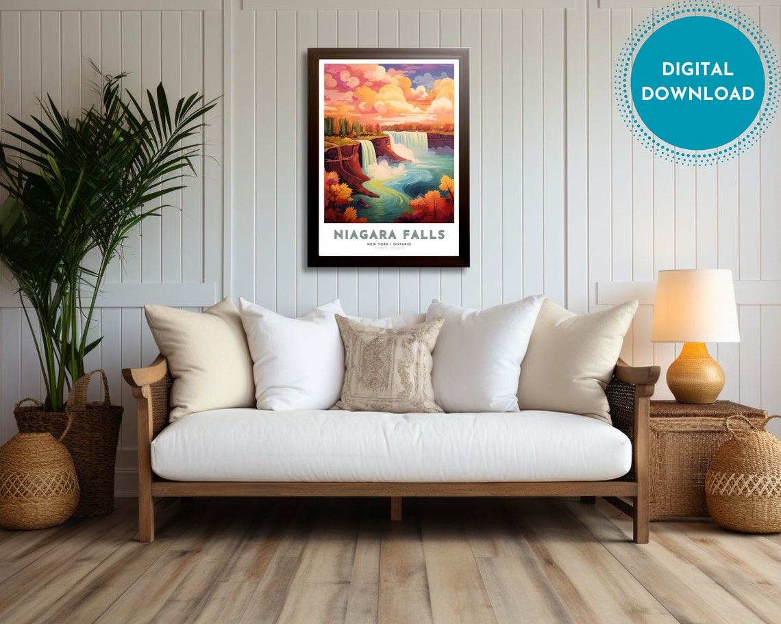 Niagara Falls Travel Poster Of New York Art Nouveau Gift For Lover Of Niagara Falls Wall Art Decor Of Canada Painting - Image 2