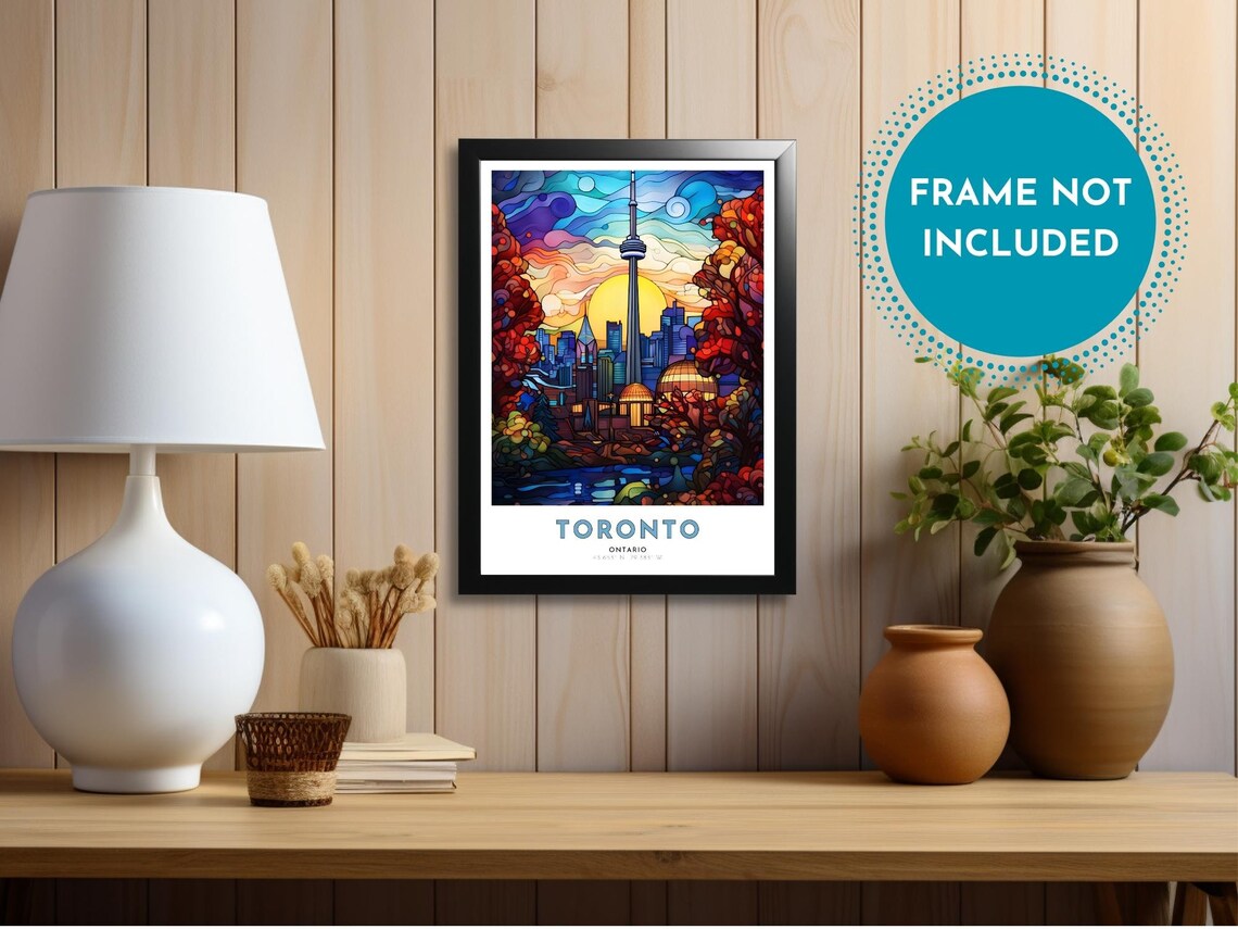 Toronto Ontario Vivid Skyline CN Tower Sunset Autumn Trees Poster - Image 4
