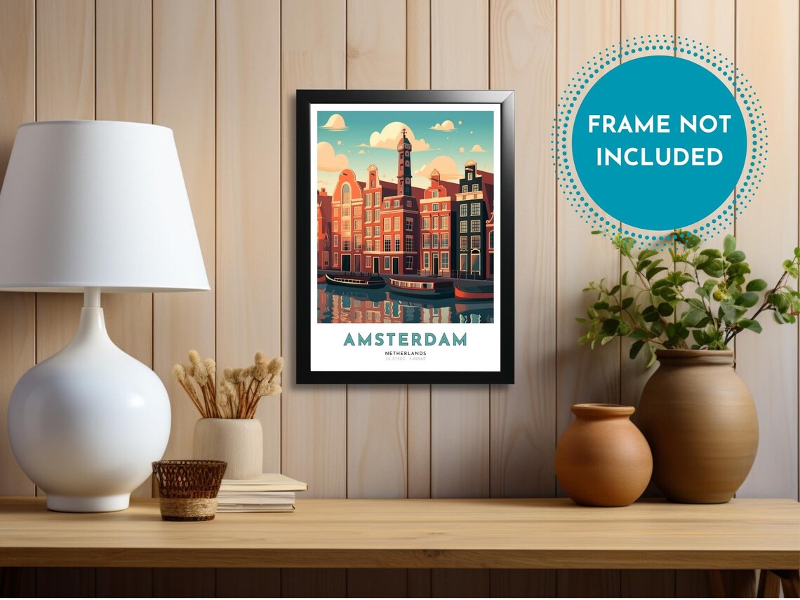 Amsterdam Netherlands Canal Houses Boats Vintage Travel Poster - Image 3
