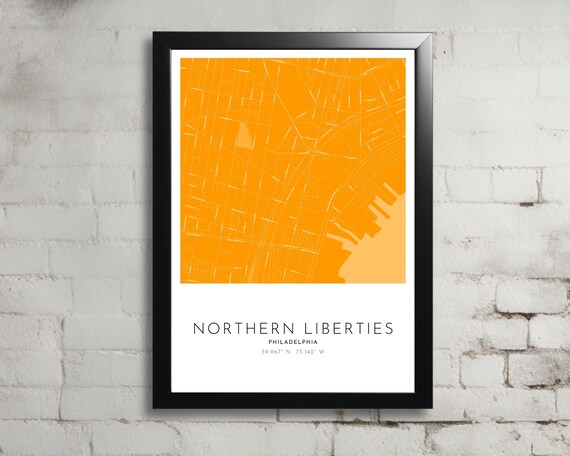 Northern Liberties Philadelphia Orange Street Map Art Poster
