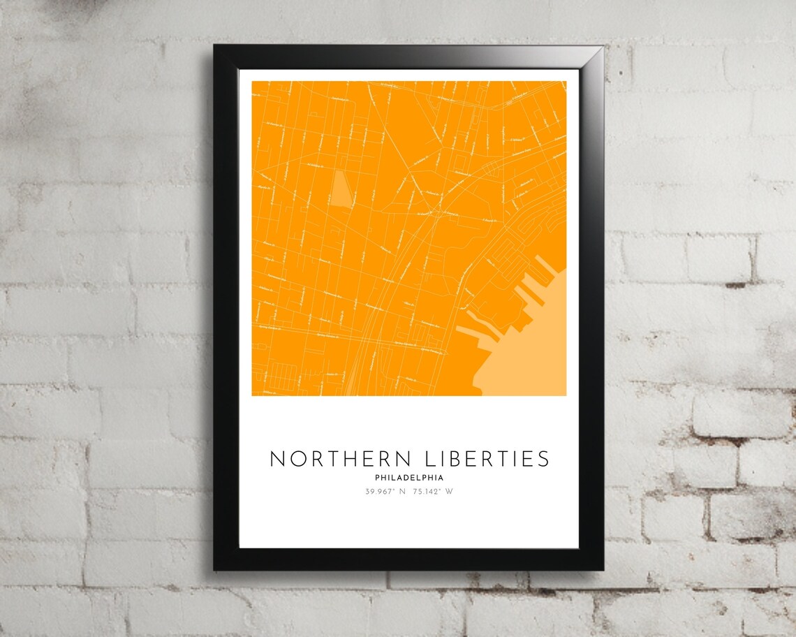 Northern Liberties Philadelphia Orange Street Map Art Poster