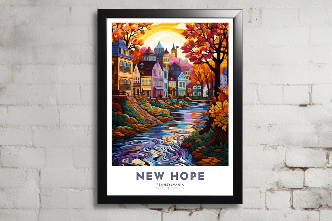 New Hope Pennsylvania Fall River Town Autumn Village Sunset Poster