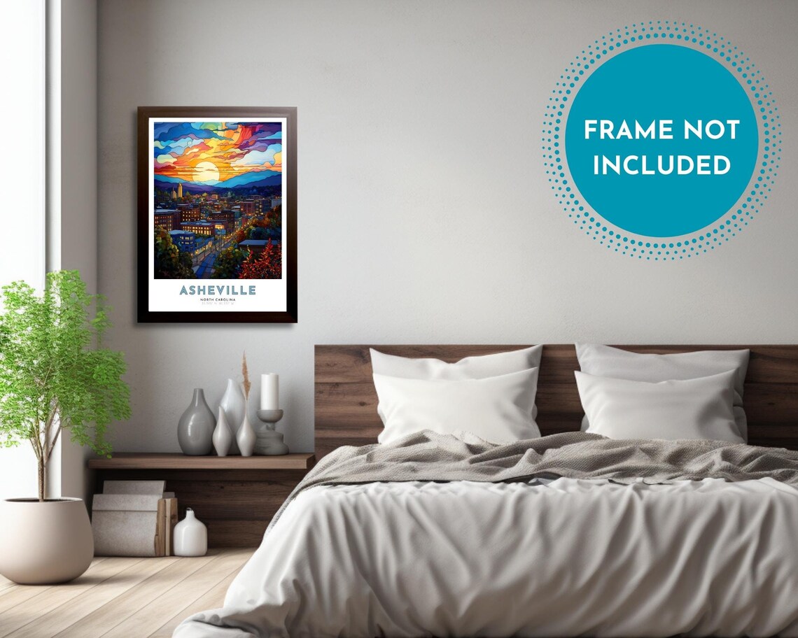 Asheville North Carolina Sunset Mountain Town Skyline Art Poster - Image 3