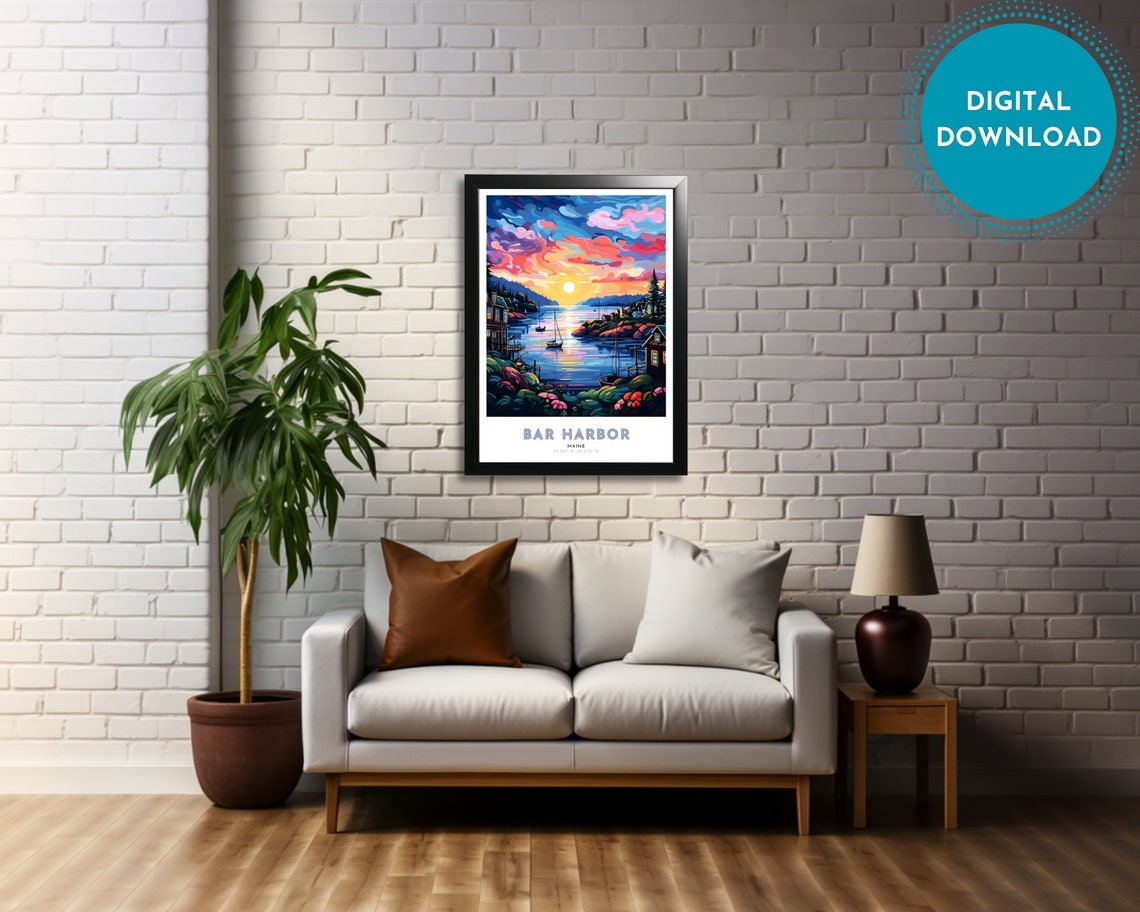 Bar Harbor Maine Harbor Sailboats Sunset Coastal Travel Poster - Image 4