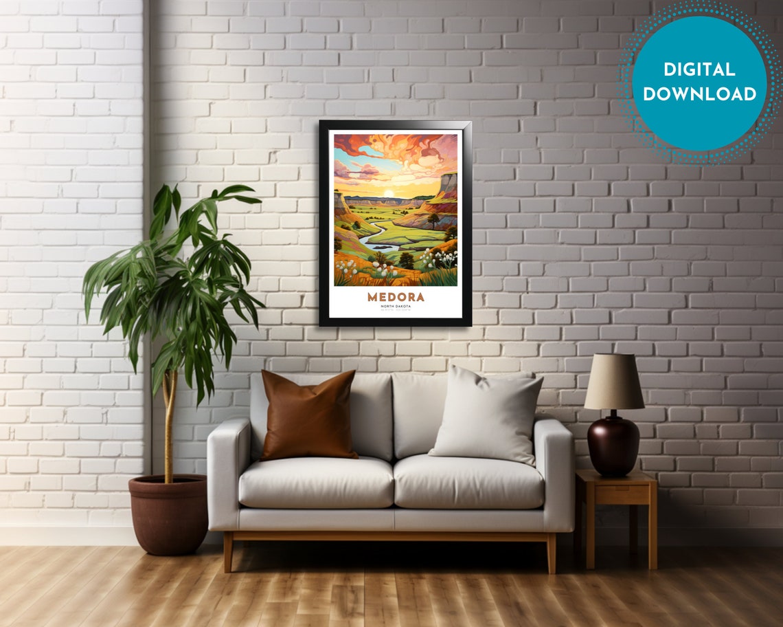 Medora North Dakota Badlands Canyon River Sunset Prairie Poster - Image 4