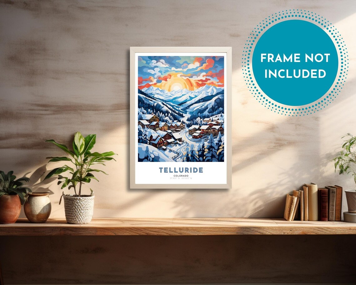 Telluride Colorado Snowy Mountain Town Winter Sunrise Travel Poster - Image 2