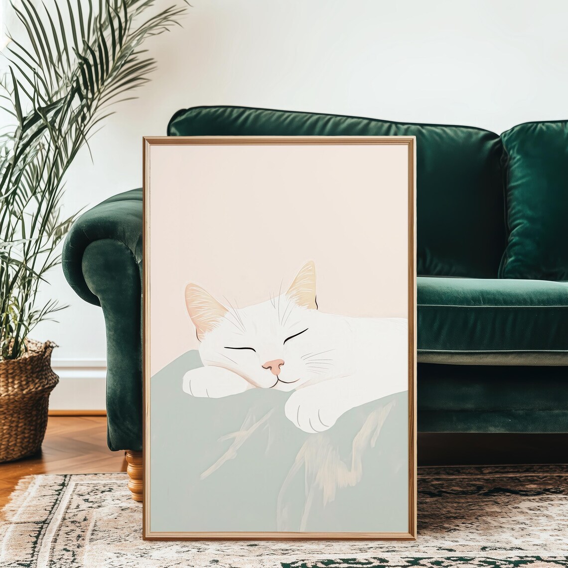 Sleeping Cat Art Print, Cozy Apartment Wall Decor