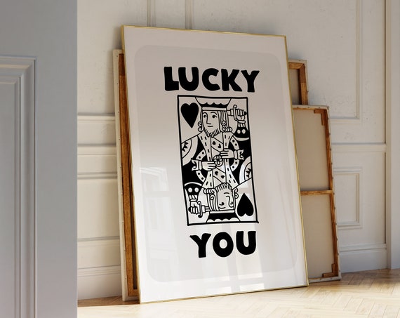 Lucky You Playing Card Print, Retro Preppy Art