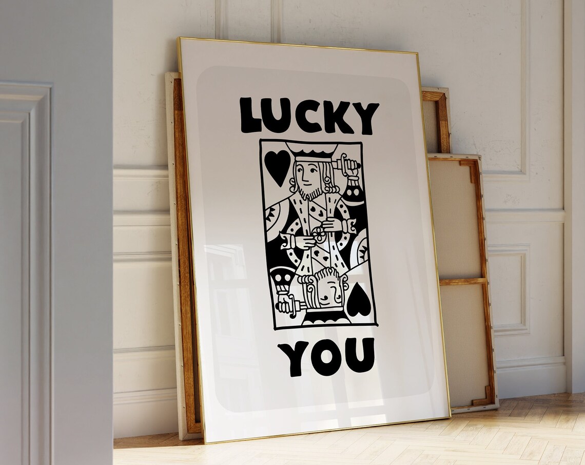 Lucky You Playing Card Print, Retro Preppy Art