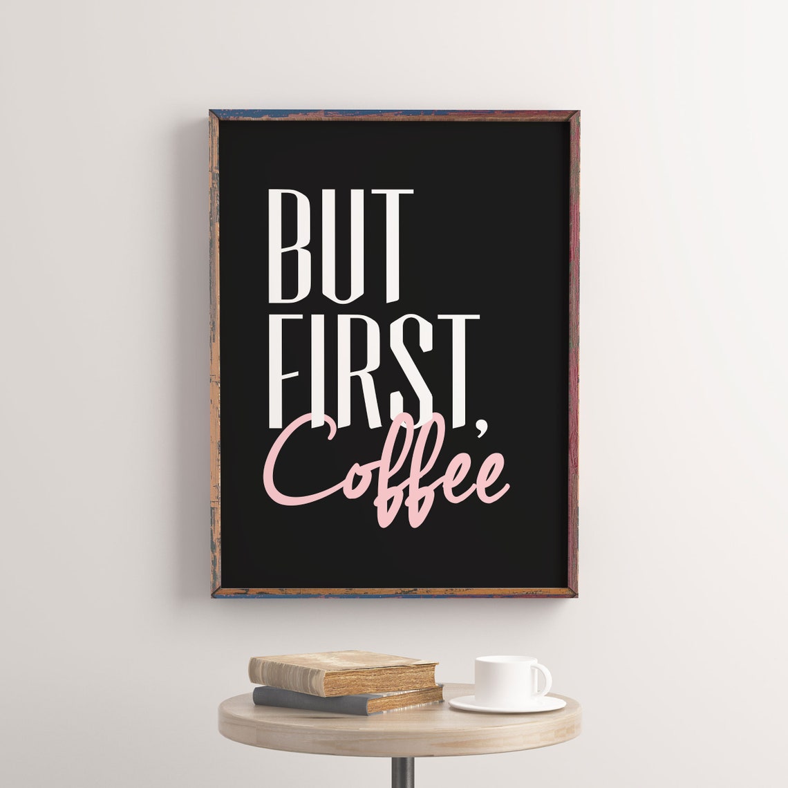 But First Coffee Pink Script Black Kitchen Wall Decor Poster - Image 2