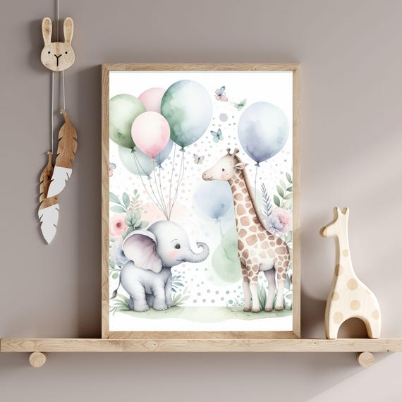 Nursery Wall Art Watercolor Giraffe And Elephant Wall Art Cute Kids Room Decor Nursery Animal Prints Jungle Safari Theme