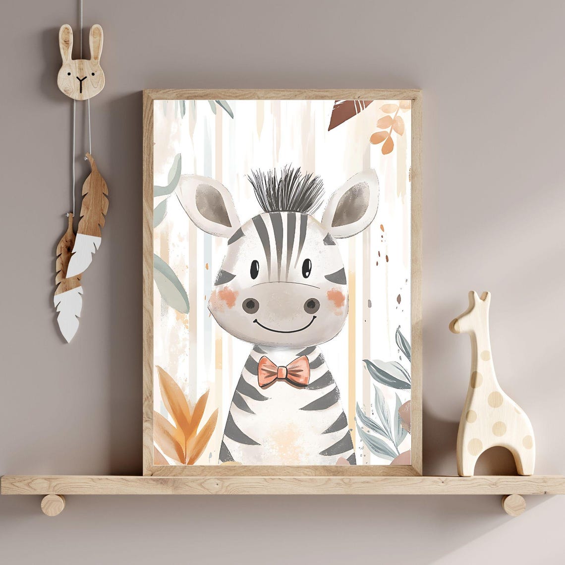 Baby Zebra Bow Tie Watercolor Sweet Gentle Safari Nursery Poster