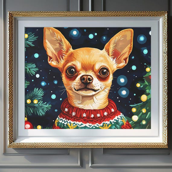 Christmas Wall Art Chihuahua In Christmas Sweater Art Cute Holiday Pet Art Festive Dog Art For Home Gift For Dog Lovers