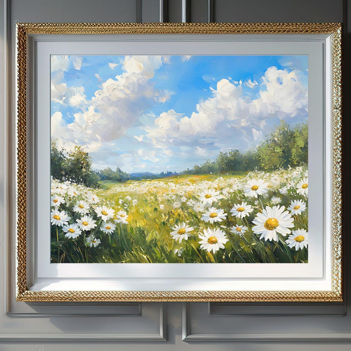 Daisy Field Dramatic Cloudy Sky Summer Meadow Landscape Poster