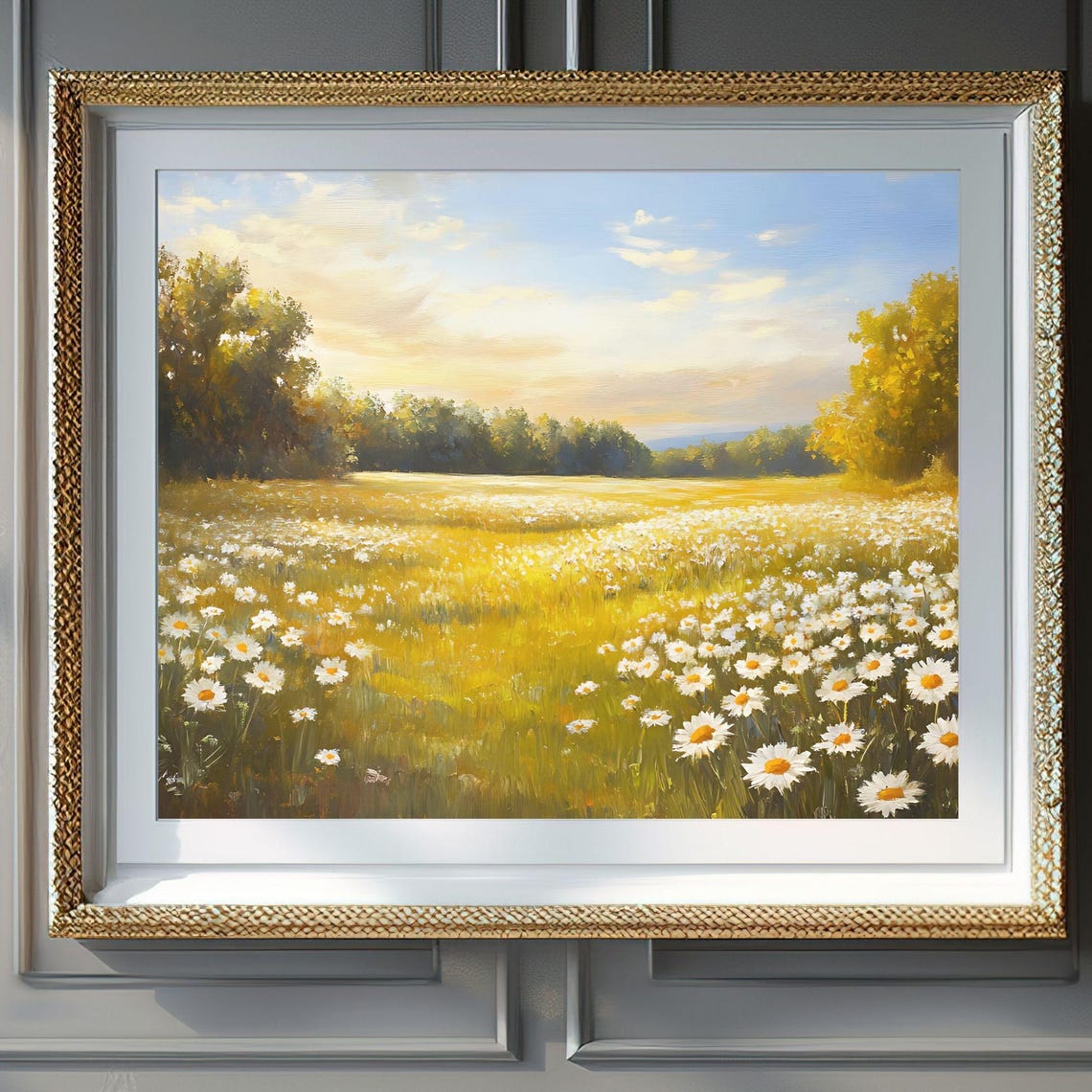 Golden Sunset Summer Daisy Field Meadow Warm Glow Landscape Poster