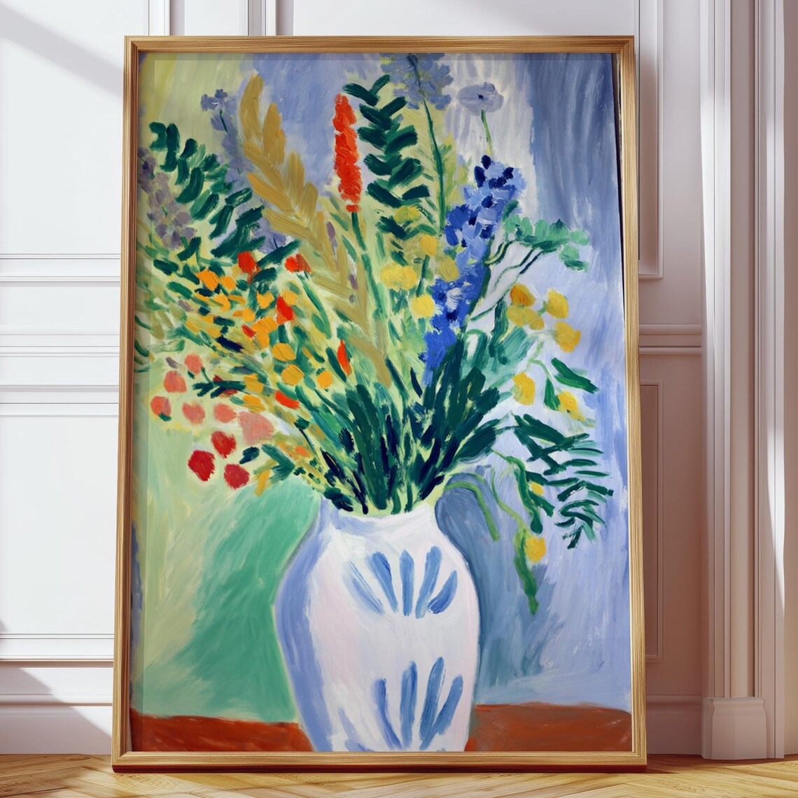 Matisse Inspired Bright Floral Bouquet White Vase Fauvist Poster