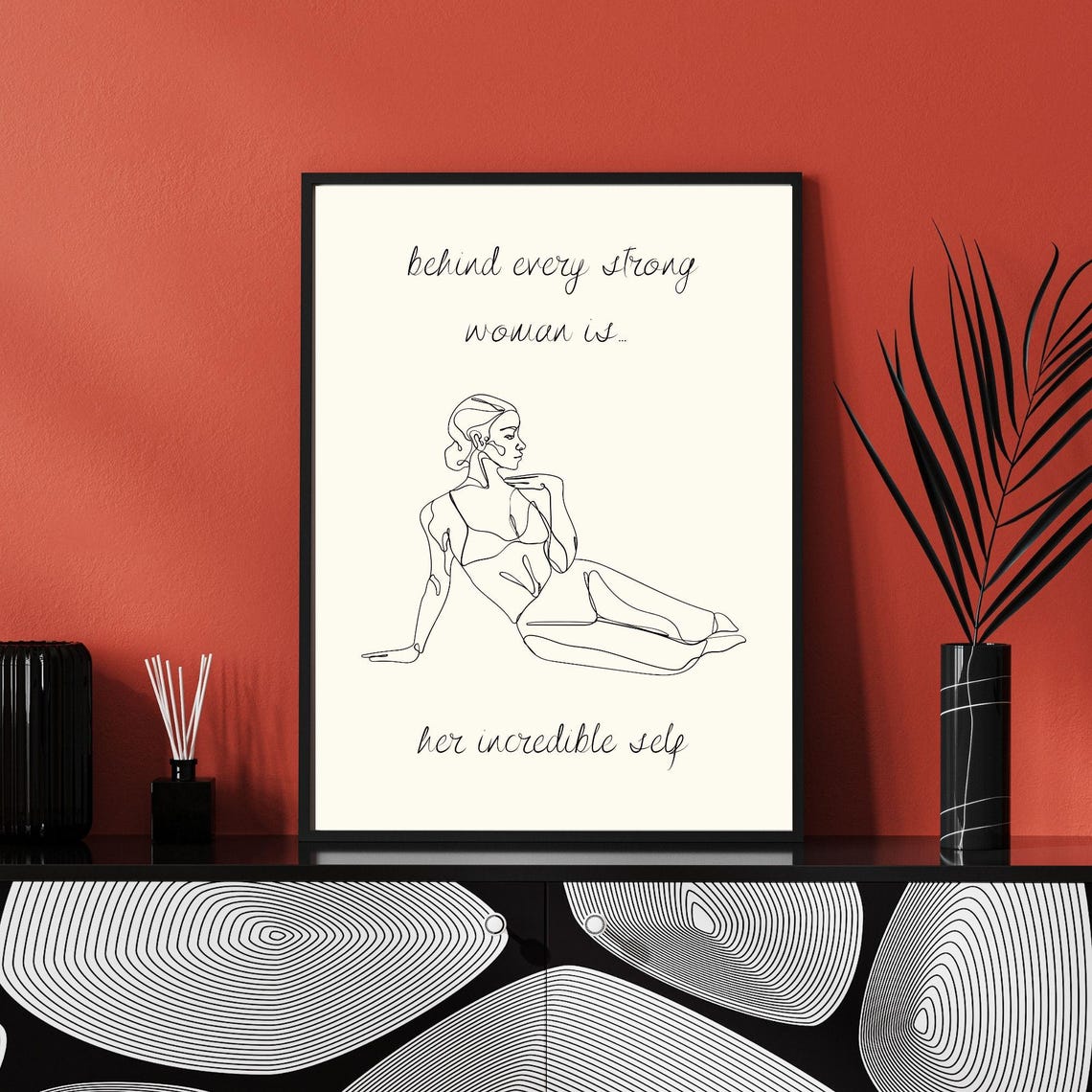 Behind Every Strong Woman Is Her Incredible Self Line Art Quote Poster - Image 4
