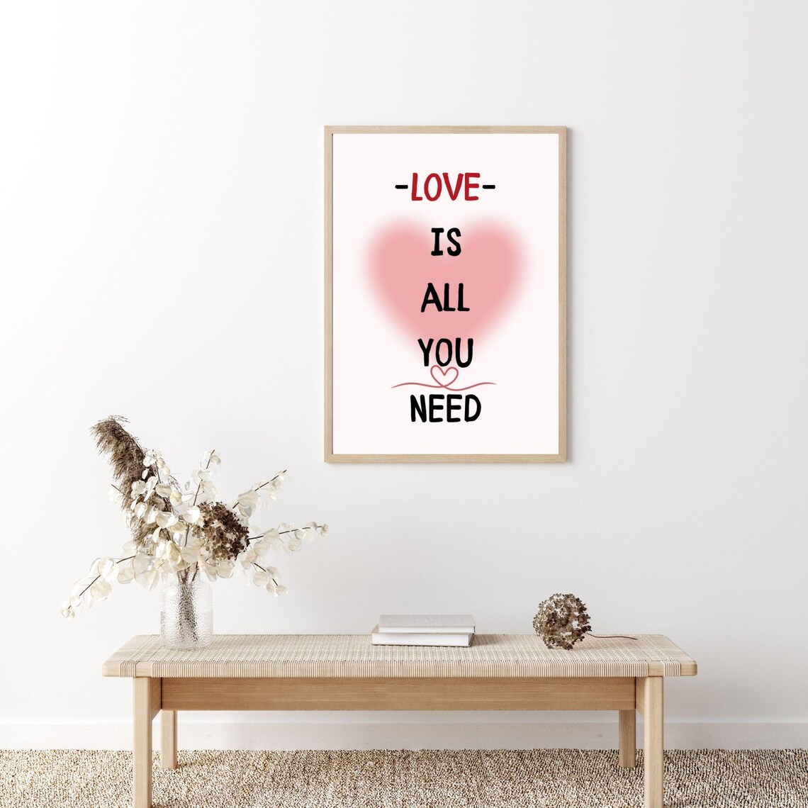 Love Is All You Need Red Heart Minimalist Romantic Typography Poster