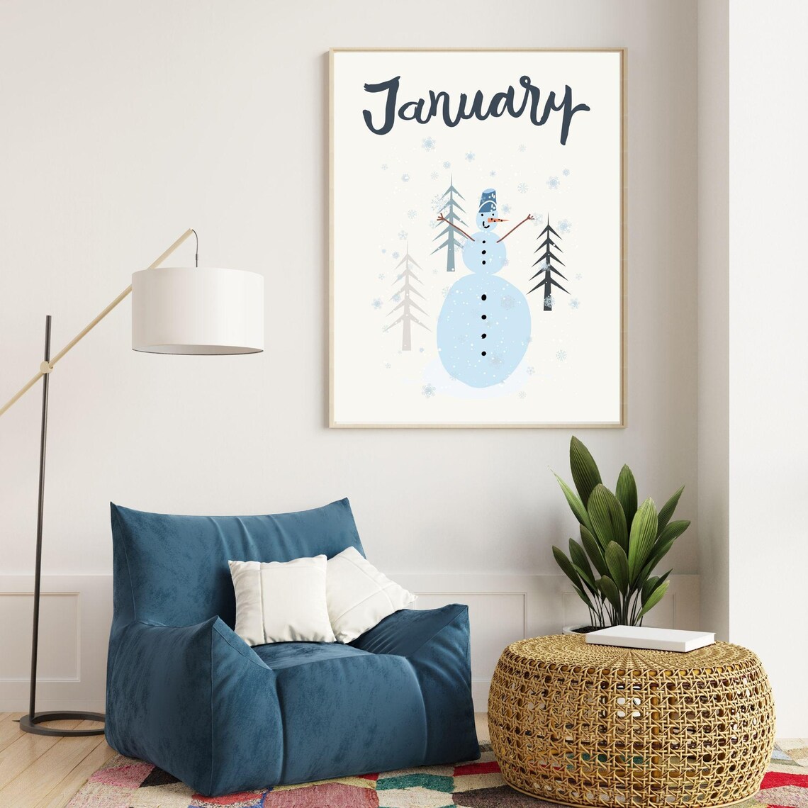 January Snowman Wonderland Winter Pines Snowflakes Seasonal Art Print - Image 5