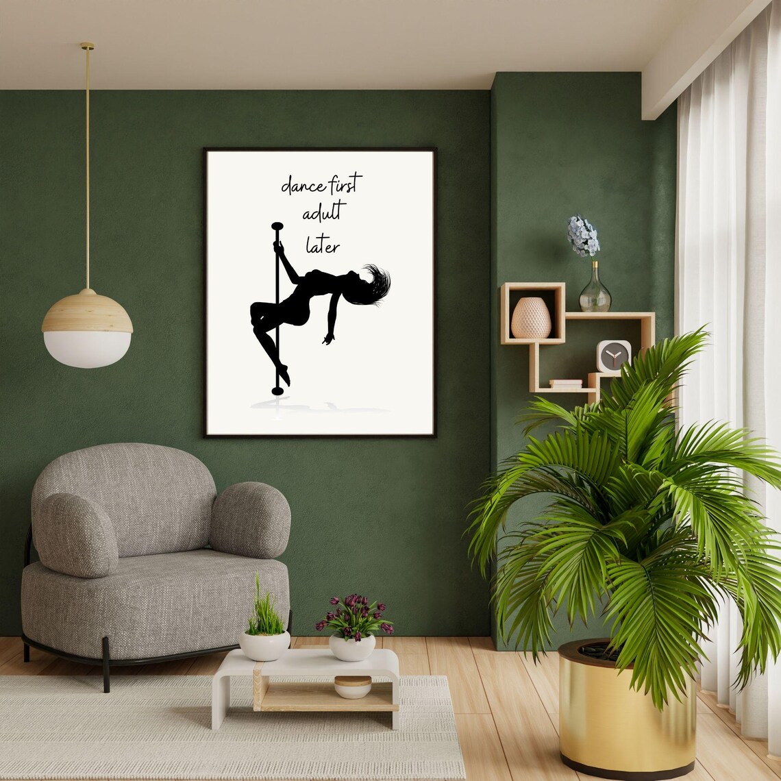 Dance First Adult Later Pole Dancer Silhouette Funny Quote Wall Poster - Image 3