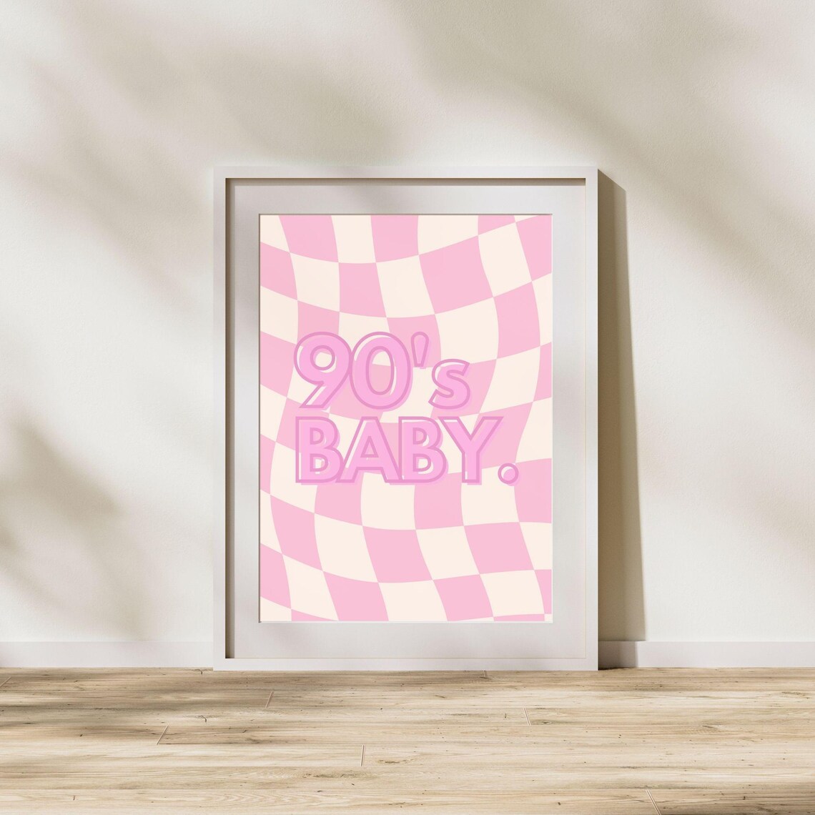 90s Baby Pink Retro Checkerboard Nostalgia Quote Wall Art Poster - Image 3
