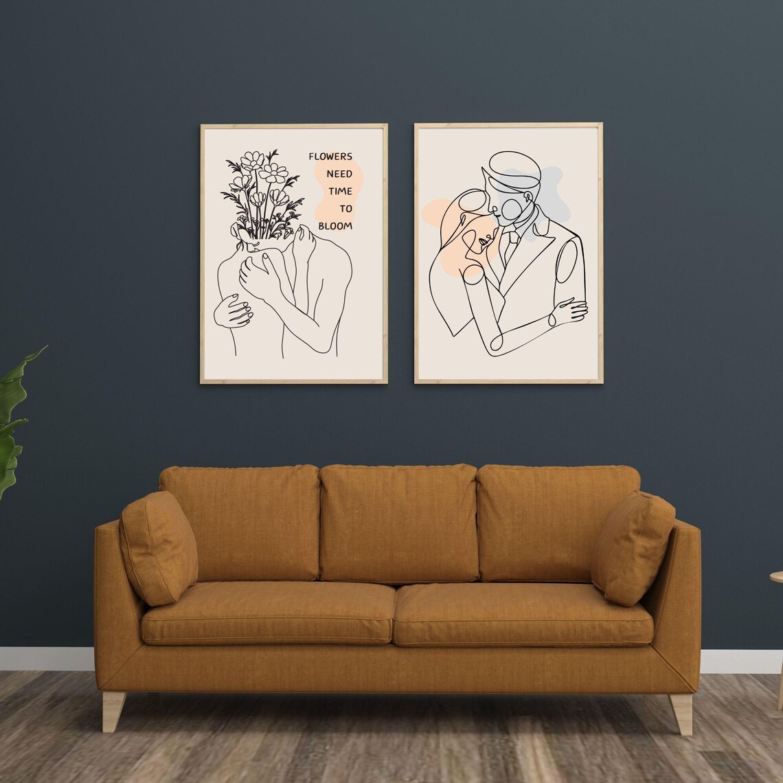 Flowers Need Time To Bloom Couple Line Art Motivational Wall Poster - Image 3