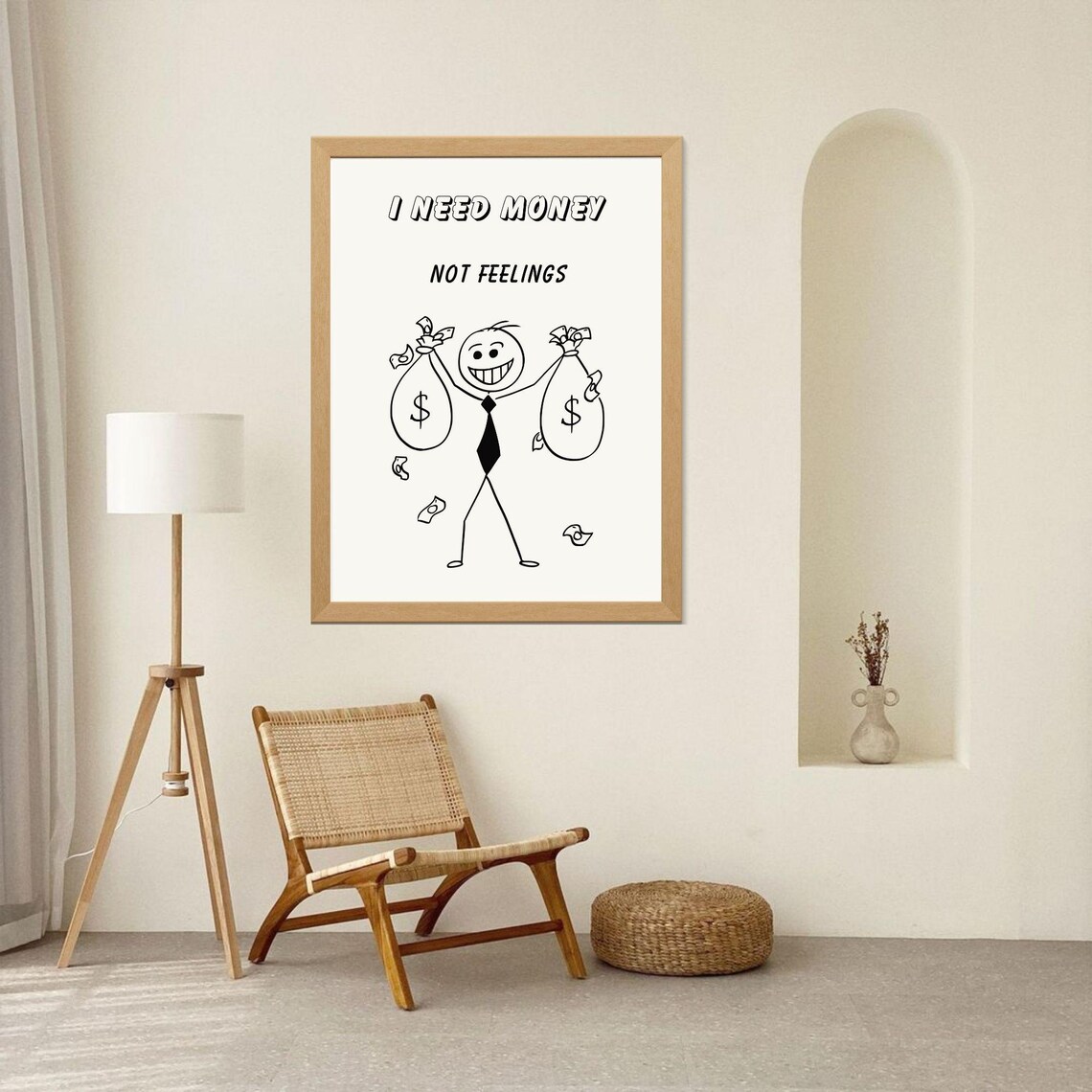 I Need Money Not Feelings Funny Doodle Money Bags Quote Wall Poster - Image 6
