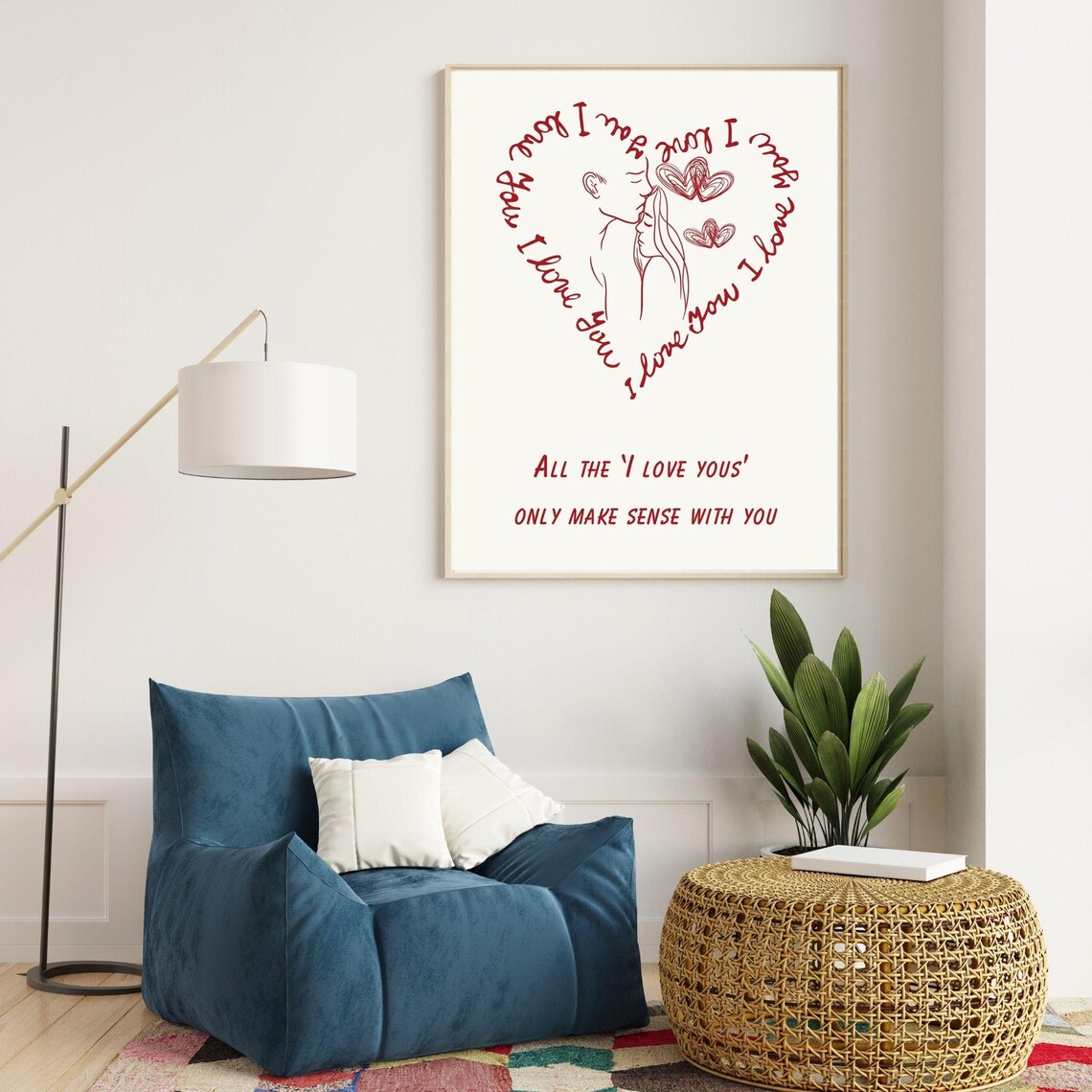 All The I Love Yous Heart Calligraphy Romantic Kiss Couple Art Poster - Image 2