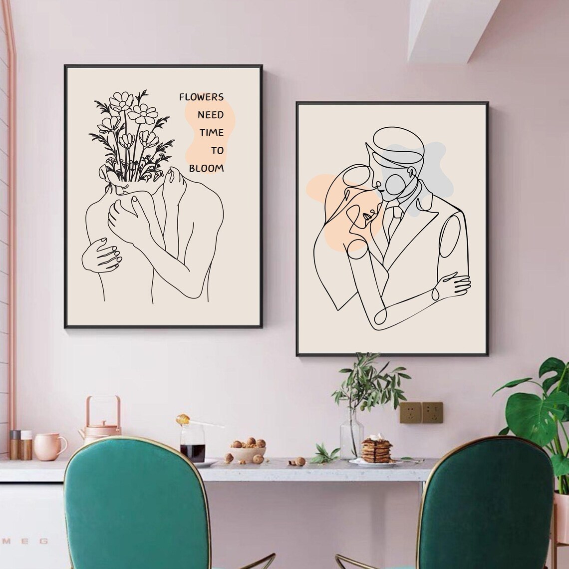 Flowers Need Time To Bloom Couple Line Art Motivational Wall Poster - Image 7