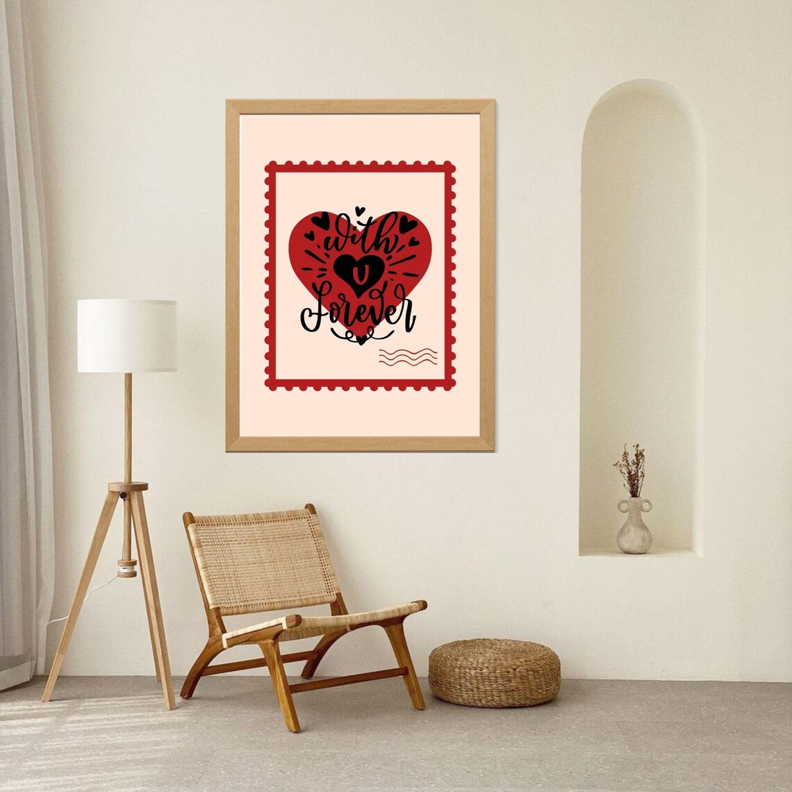 With U Forever Love Stamp Heart Romantic Red Postage Wall Poster - Image 2