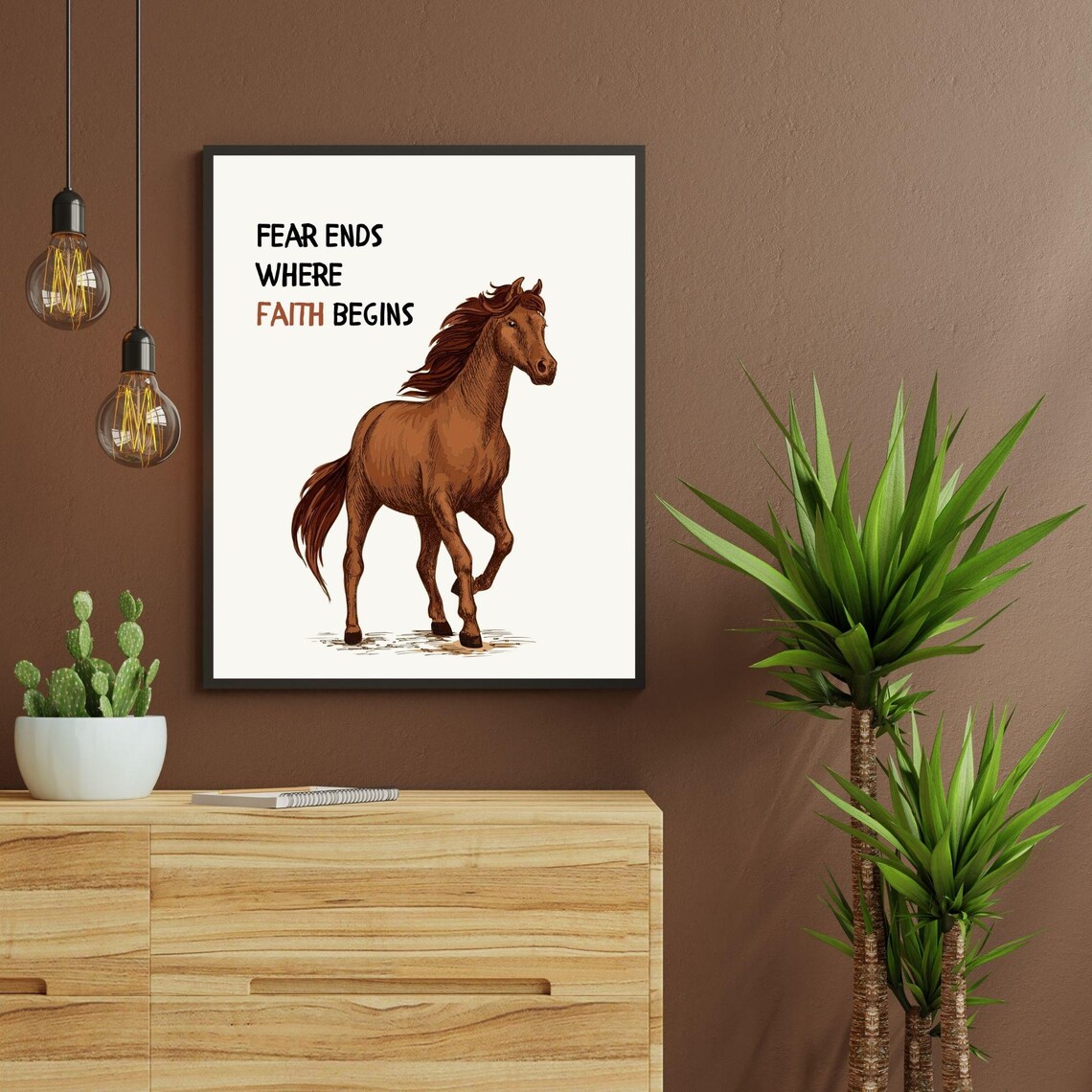 Fear Ends Where Faith Begins Chestnut Horse Inspirational Quote Poster - Image 3